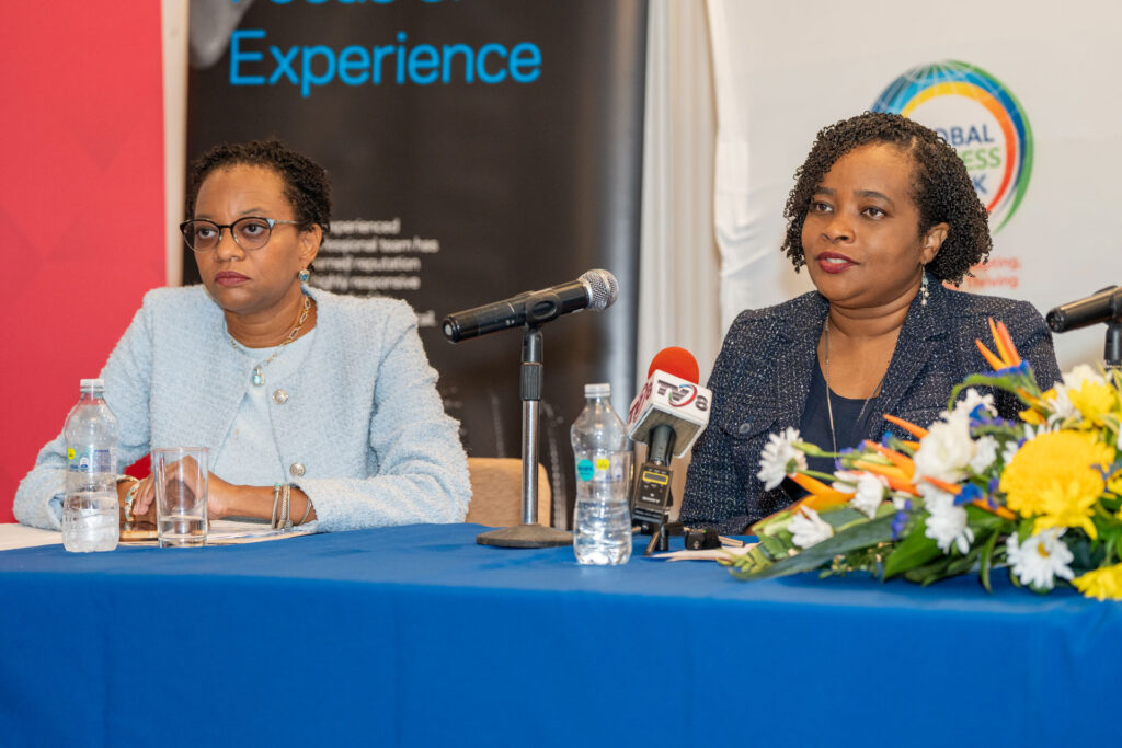 Carmel Haynes, Executive Director of BIBA (left) with President Joanna M. Austin addressing members of the media and other stakeholders.